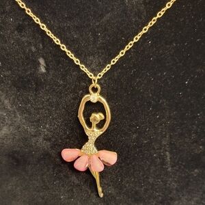 Ballerina Rhinestone & Faux Pink Pearl Skirt 18" Chain 2" Charm